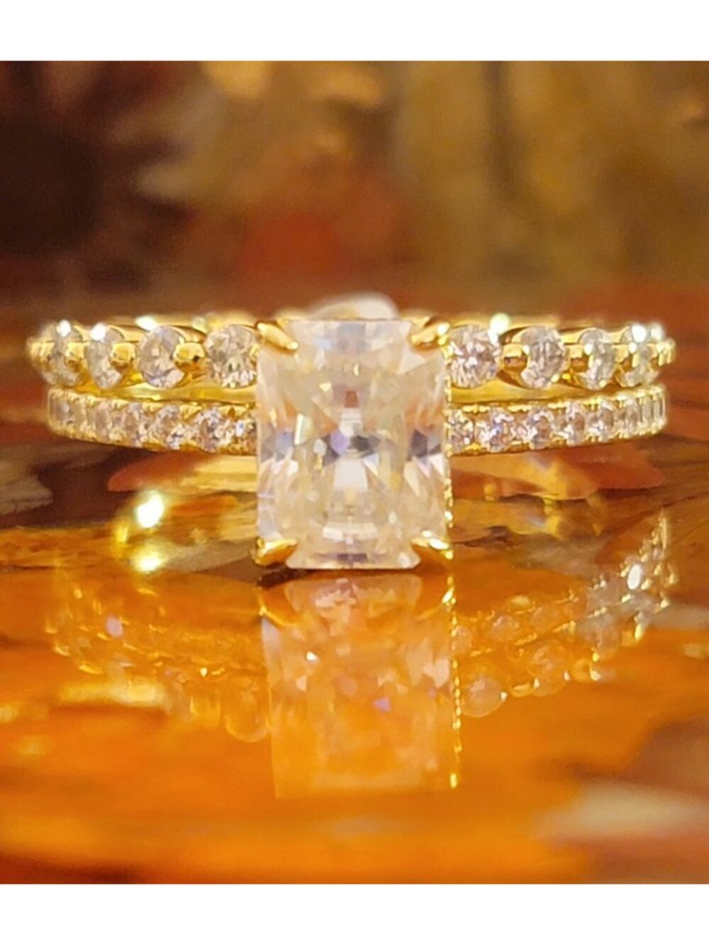 1.5ct Moissanite Bridal Ring Set Size 8 14K Gold Plated NWT